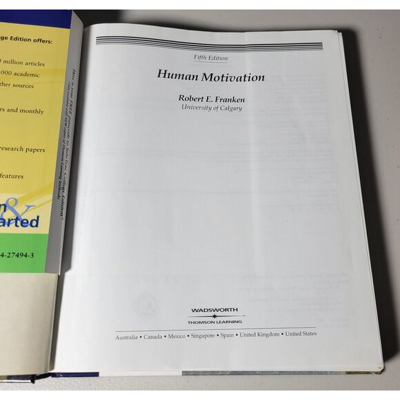 Wadsworth Human Motivation Fifth Edition Robert E. Franken Textbook Pre-Owned - Picture 7 of 12